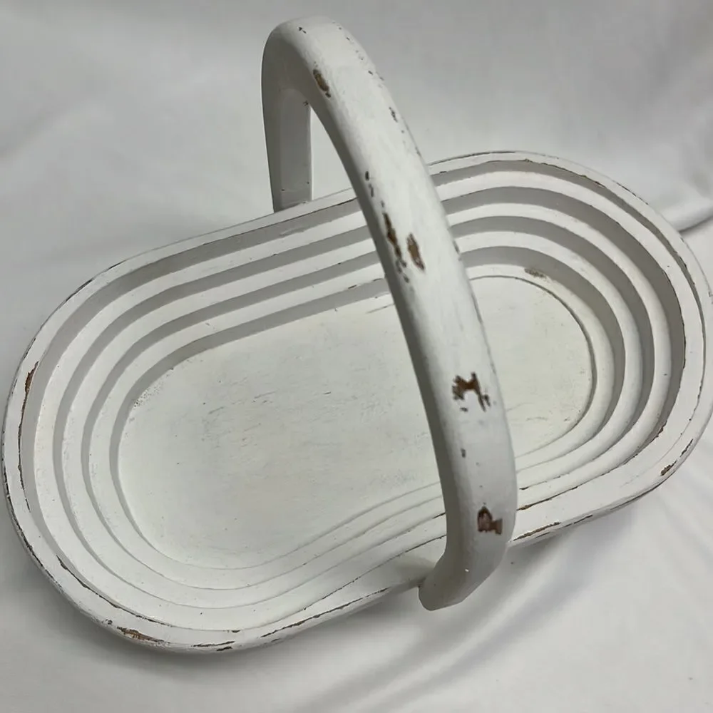 Oval Shaped Upcycled Alabaster Oak Wood  Decor Basket Bowl Organizer
